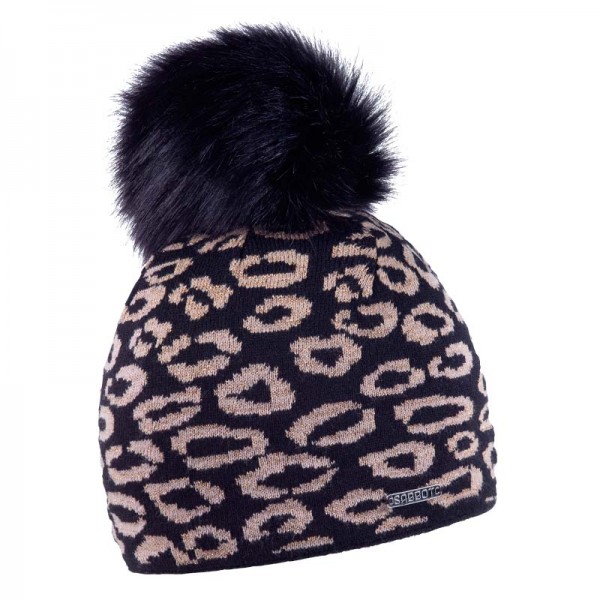 Zimní čepice s kožešinovou bambulí a leopardním vzorek, SASKIA